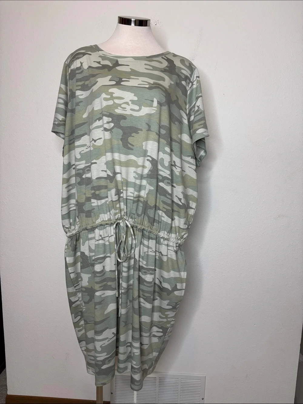 Belle by Kim Gravel Sage Green Camo Drawstring Dress
